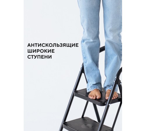 Стремянка 2-х ступенчатая Alterno с широкими антискользящими ступенями. Black Edition Exclusive Стремянка 2-х ступенчатая Alterno с широкими антискользящими ступенями. Black Edition Exclusive